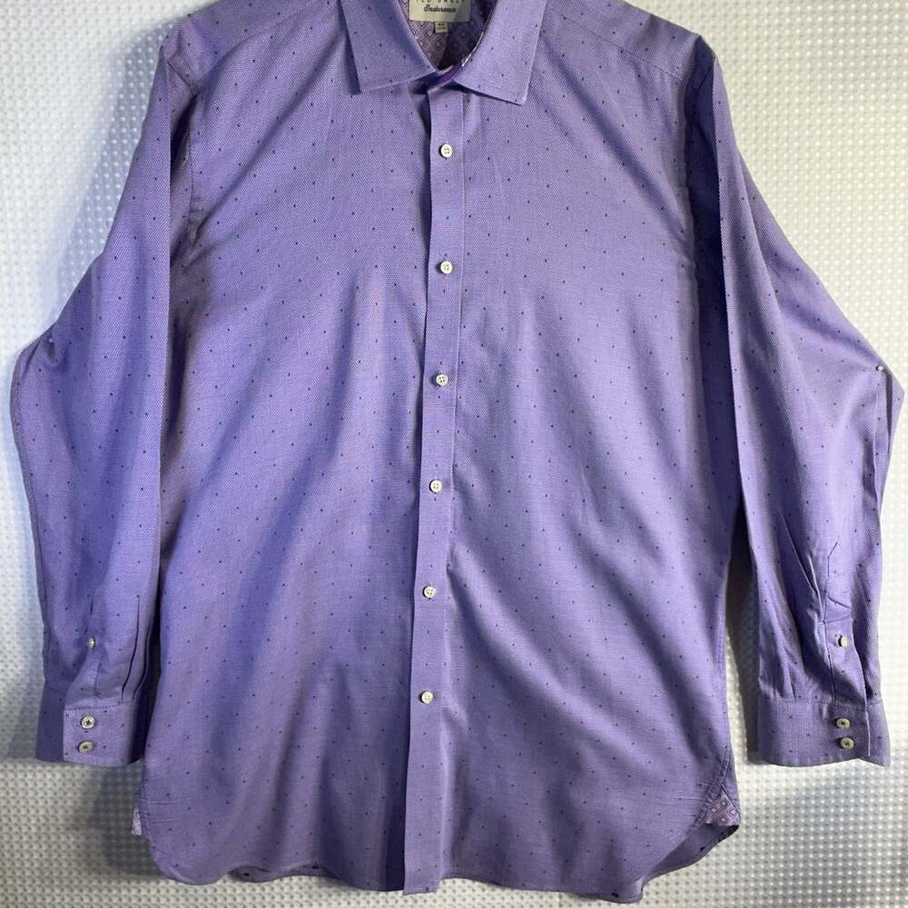 Ted Baker Endurance Men's Purple Textured Dress Shirt Floral Flip Cuff